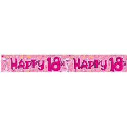 PARTY BANNER- 18TH HAPPY BIRTHDAY PINK COCKTAIL STARS