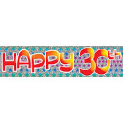 PARTY BANNER- 30TH HAPPY BIRTHDAY HOLOGRAPHIC SILVER WITH STARS