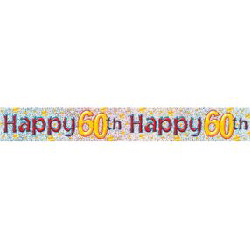 PARTY BANNER- 60TH PINK STARS HOLOGRAPHIC