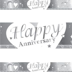 PARTY BANNER-ANNIVERSARY WHITE AND SILVER