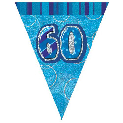 FLAG BANNER- 60 BIRTHDAY GLITZ BLUE
