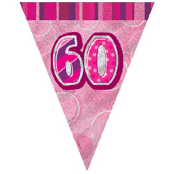 FLAG BANNER- 60 BIRTHDAY GLITZ PINK
