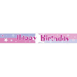 PARTY BANNER- HAPPY BIRTHDAY METALLIC PINK SILVER AND BLUE STARS