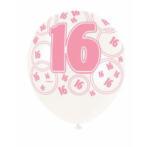 6 16TH BIRTHDAY GLITZ BALLOONS PINK