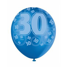 6 30TH BIRTHDAY GLITZ BALLOONS BLUE