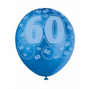 6 60TH BIRTHDAY GLITZ BALLOONS BLUE