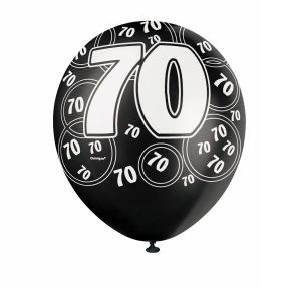 6 70TH BIRTHDAY GLITZ BALLOONS BLACK