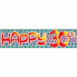 PARTY BANNER- 30TH HAPPY BIRTHDAY HOLOGRAPHIC SILVER WITH STARS