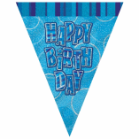FLAG BANNER- HAPPY BIRTHDAY GLITZ BLUE