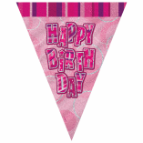 FLAG BANNER- HAPPY BIRTHDAY GLITZ PINK