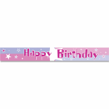 PARTY BANNER- HAPPY BIRTHDAY METALLIC PINK SILVER AND BLUE STARS