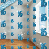 HANGING DECOR 16 BIRTHDAY GLITZ BLUE