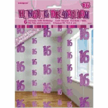 HANGING DECOR 16 BIRTHDAY GLITZ PINK