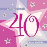 LIFE BEGINS AT 40 NAPKIN PINK STAR