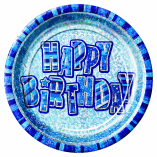 HAPPY BIRTHDAY PLATE PRISMATIC BLUE