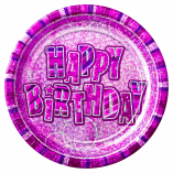 HAPPY BIRTHDAY PLATE PRISMATIC PINK