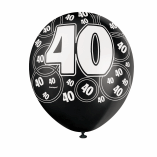 6 40TH BIRTHDAY GLITZ BALLOONS BLACK