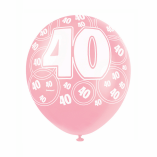 6 40TH BIRTHDAY GLITZ BALLOONS PINK