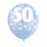 6 50TH BIRTHDAY GLITZ BALLOON BLUE