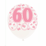 6 60TH BIRTHDAY GLITZ BALLOONS PINK