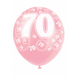 6 70TH BIRTHDAY GLITZ BALLOONS PINK